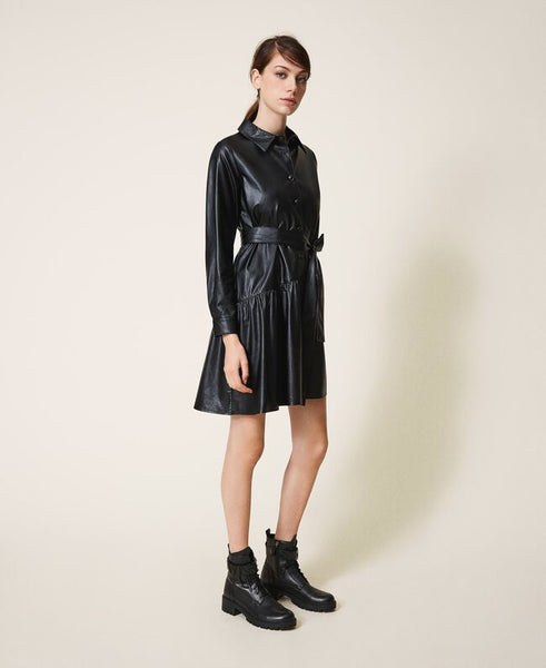 ⚡Abito in similpelle con cintura e balza