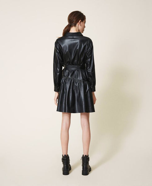 ⚡Abito in similpelle con cintura e balza