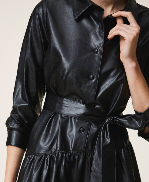 ⚡Abito in similpelle con cintura e balza