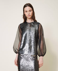 Blusa in full paillettes e organza