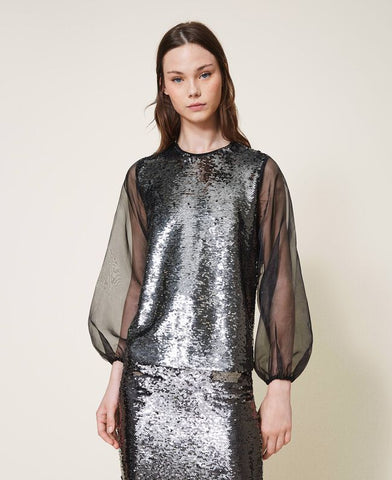 Blusa in full paillettes e organza