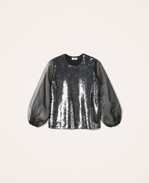 Blusa in full paillettes e organza