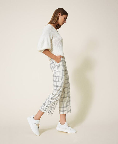 Pantaloni cropped in misto lana check