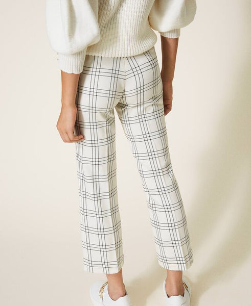 Pantaloni cropped in misto lana check