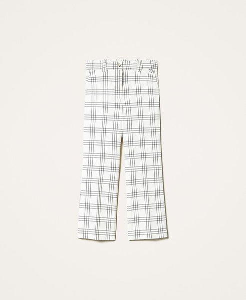 Pantaloni cropped in misto lana check