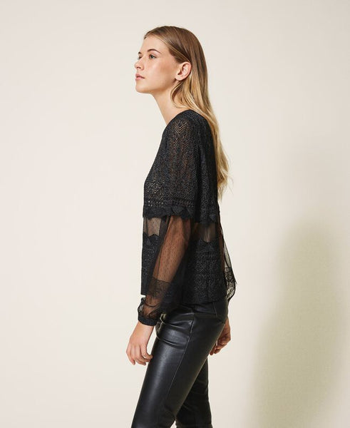 Maglia in punto pizzo e tulle