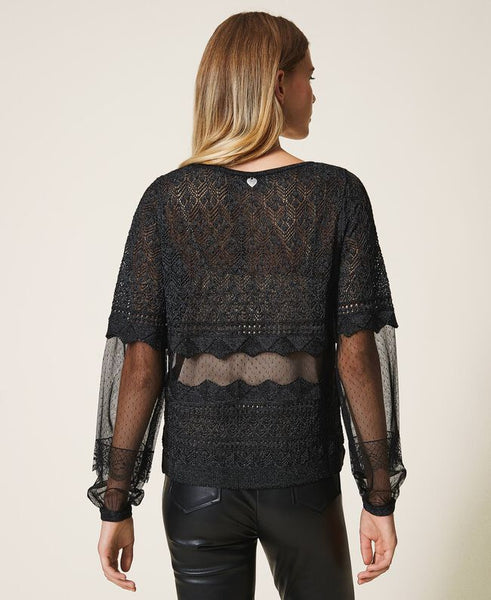 Maglia in punto pizzo e tulle