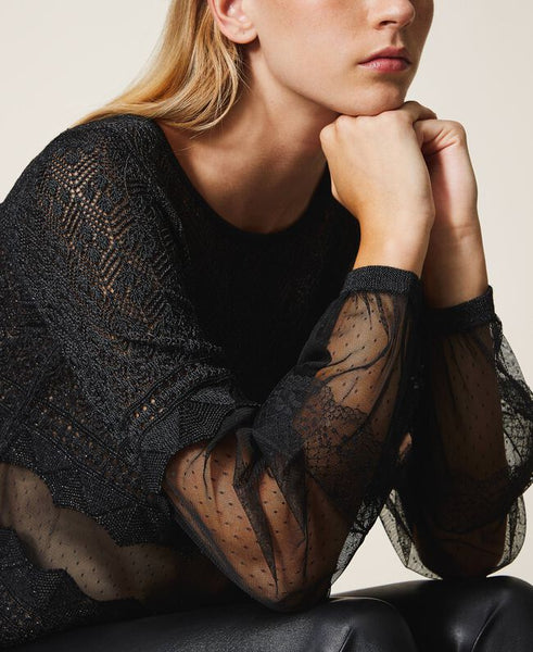 Maglia in punto pizzo e tulle