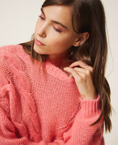 Maglia in mohair con trecce