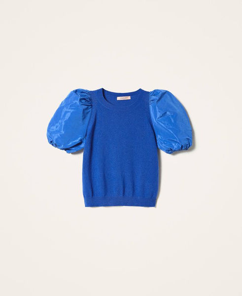 Maglia in misto lana con maniche in taffetà