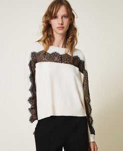 Maglia con intarsio di pizzo - Main Image