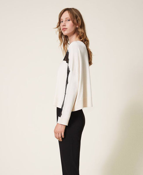 Maglia con intarsio di pizzo