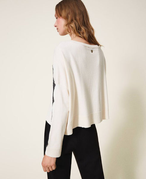 Maglia con intarsio di pizzo