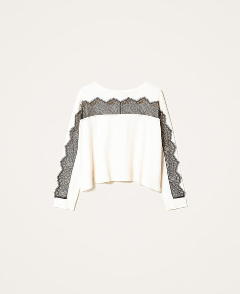 Maglia con intarsio di pizzo
