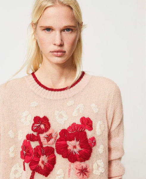 Maglia in misto mohair con ricamo floreale