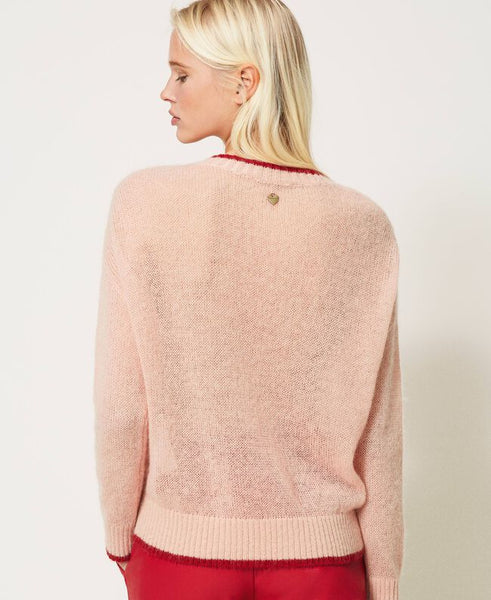 Maglia in misto mohair con ricamo floreale