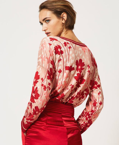 Maglia-cardigan a fiori