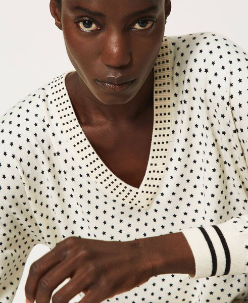 Maxi maglia con stampa a stelle e strass