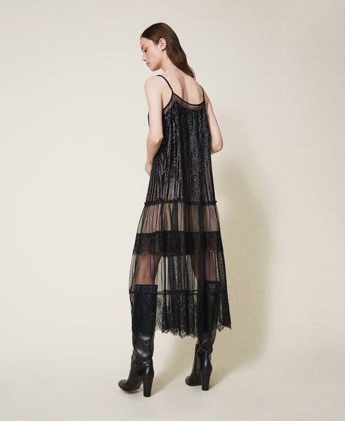 ⚡Abito lungo in tulle e pizzo con paillettes