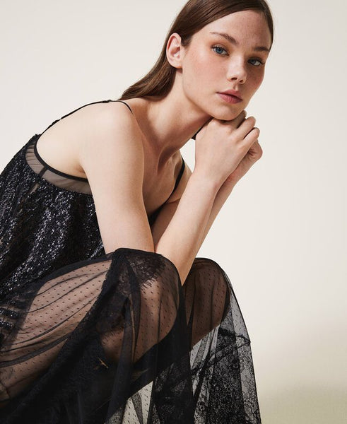 ⚡Abito lungo in tulle e pizzo con paillettes