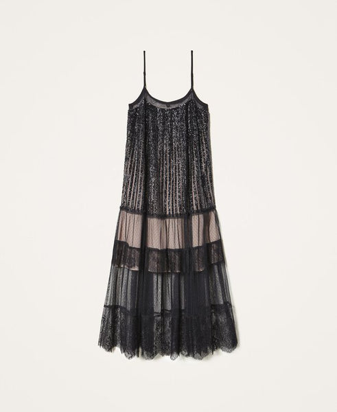 ⚡Abito lungo in tulle e pizzo con paillettes