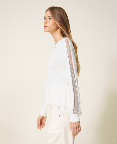 Maglia in misto lana con pizzo