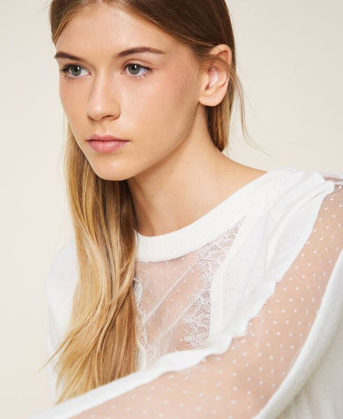 Maglia in misto lana con pizzo