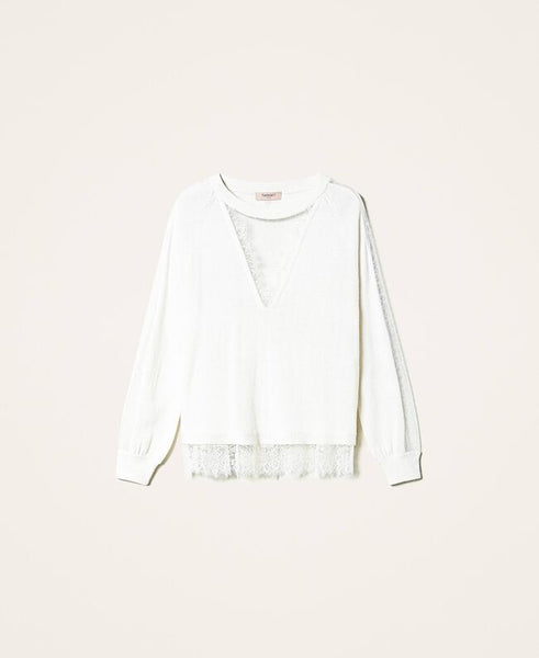 Maglia in misto lana con pizzo