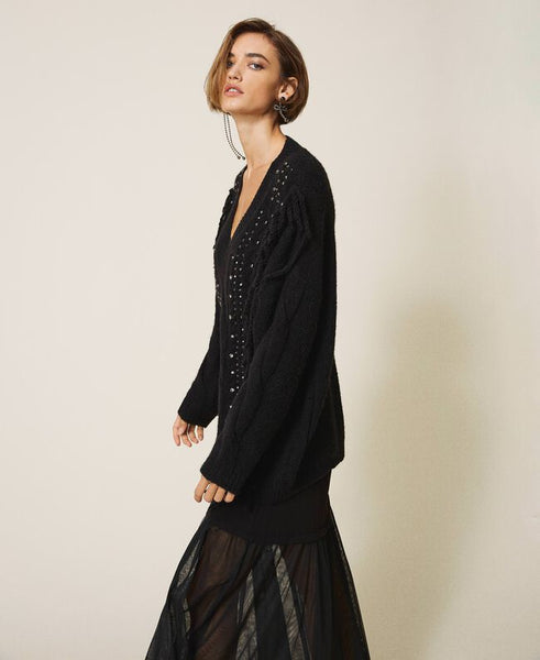 Maxi maglia in lana e alpaca con ricamo
