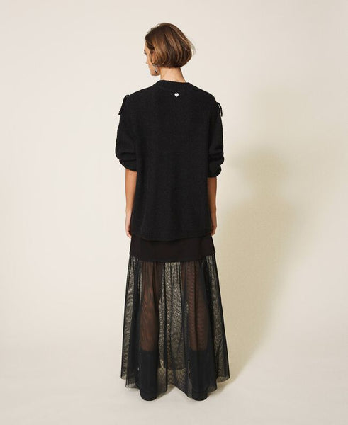 Maxi maglia in lana e alpaca con ricamo