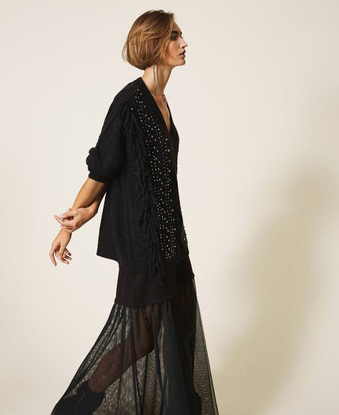 Maxi maglia in lana e alpaca con ricamo