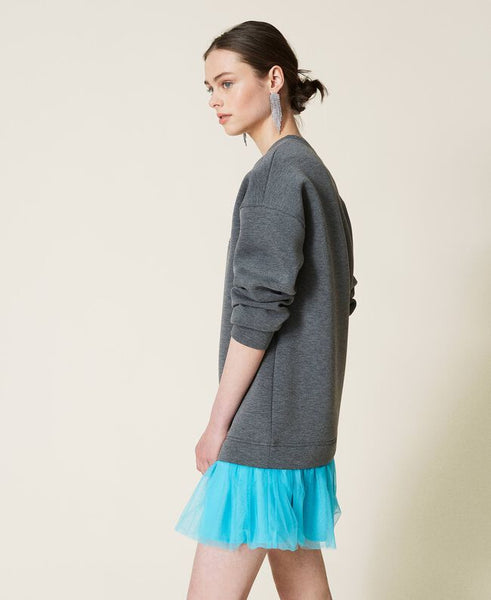 ⚡Abito in tessuto scuba con balza in tulle