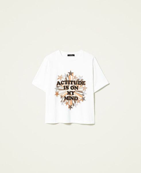 T-shirt con stampa glitter
