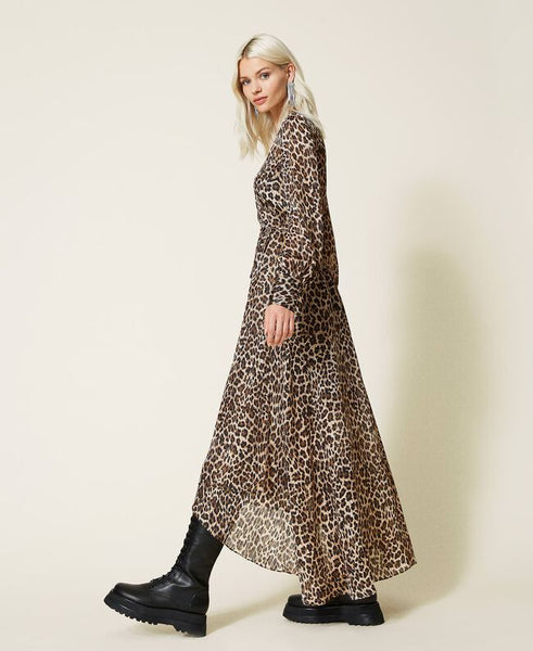 Abito lungo jacquard lurex animalier