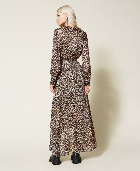 Abito lungo jacquard lurex animalier