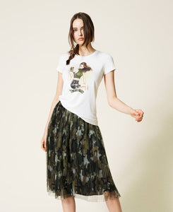 Gonna in tulle plissé camouflage
