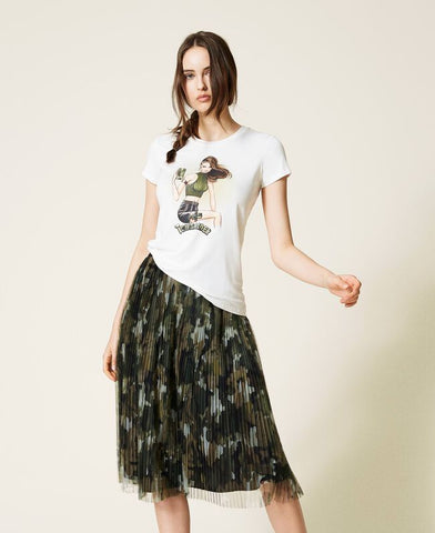 Gonna in tulle plissé camouflage