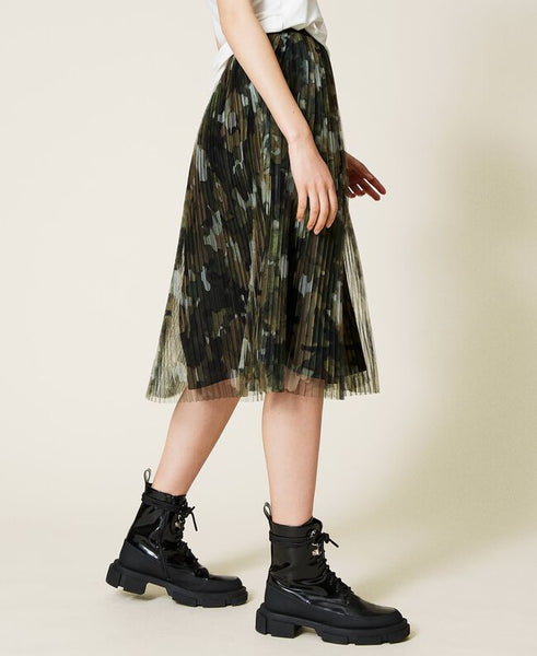 Gonna in tulle plissé camouflage