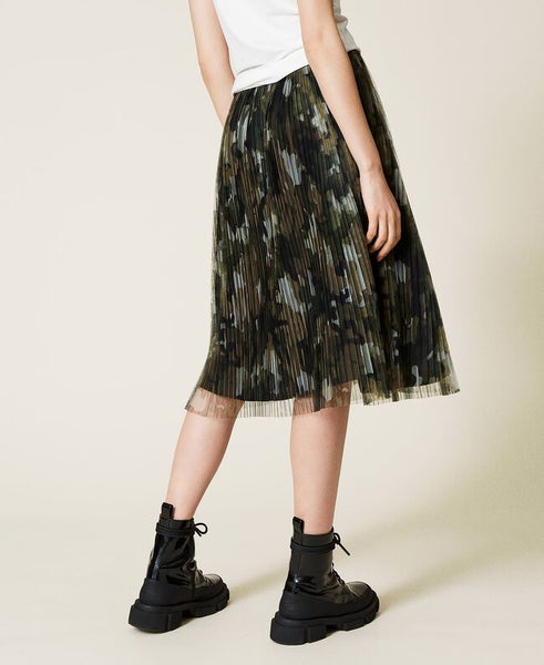 Gonna in tulle plissé camouflage