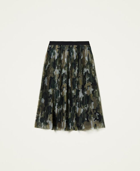 Gonna in tulle plissé camouflage
