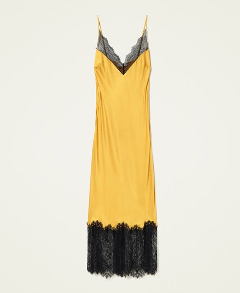Sottoveste lunga in raso con pizzo