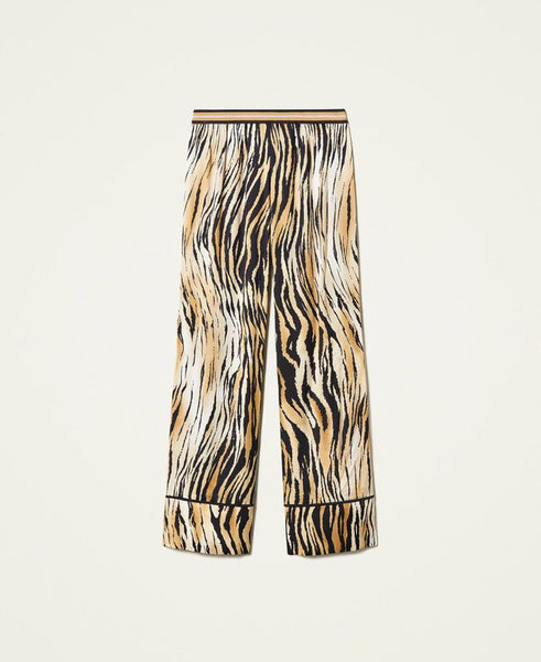 Pantaloni in raso a stampa animalier