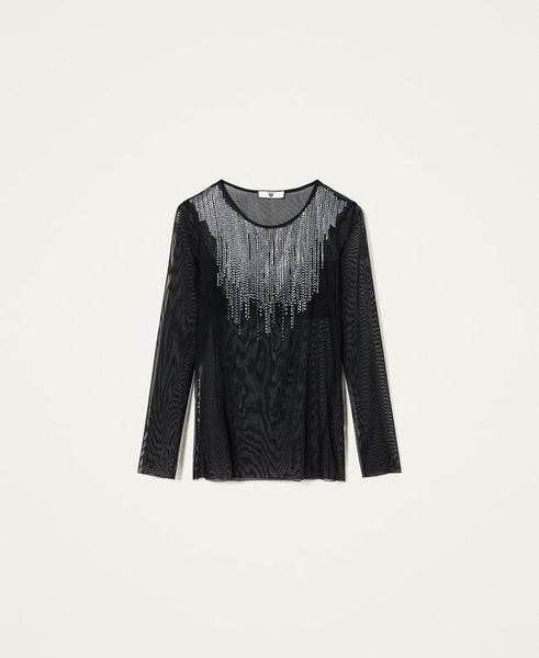 Blusa in tulle con strass