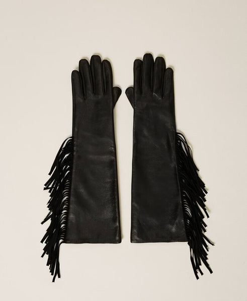 Guanti in pelle con frange
