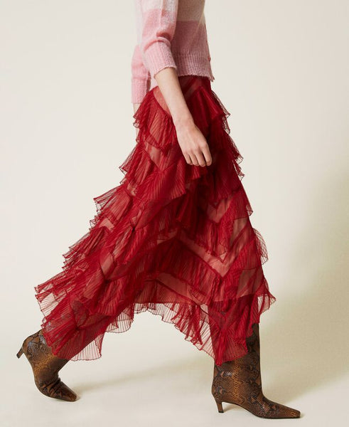 Gonna lunga in tulle a balze plissé