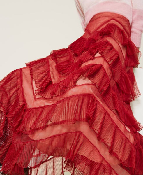 Gonna lunga in tulle a balze plissé