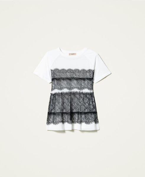 T-shirt con pizzo a contrasto