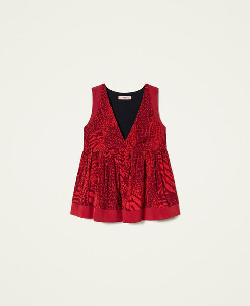 Top in crêpe a stampa animalier