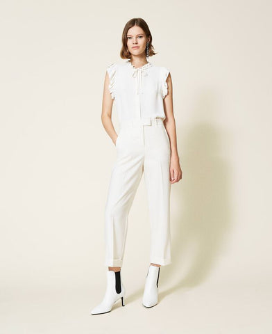 Pantaloni cropped in lana