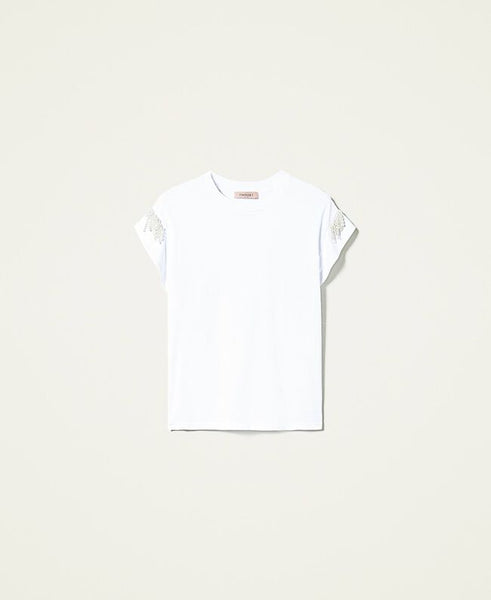 T-shirt con frange di perle